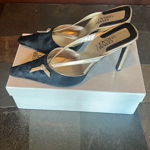 Versace black calf skin heels